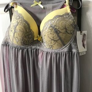 Brand new Gray and yellow lingerie with thong